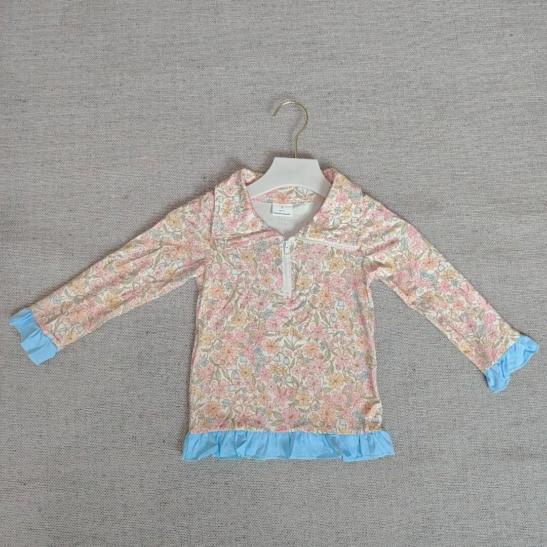 

9.9 Baby Girls Long Sleeve Tops Baby Girls Blue Pink Flowers Zip Long Sleeve Pullovers Tops