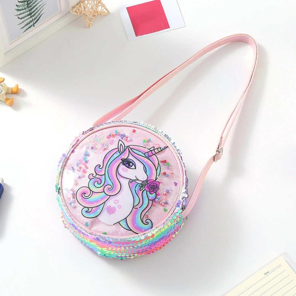 Spring Kids Bag Girl Cute Cartoon Print Sequin Crossbody Bags Adorable kids Fashion Casual Shoulder Bag Children Accessories