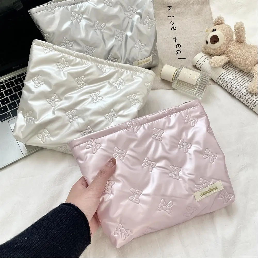 

Sweet Makeup Bags Useful Storage Case Change Purse Handbag PU Heart Supplies Quilted Bow Decor Ins Multifunctional Cosmetic Bag