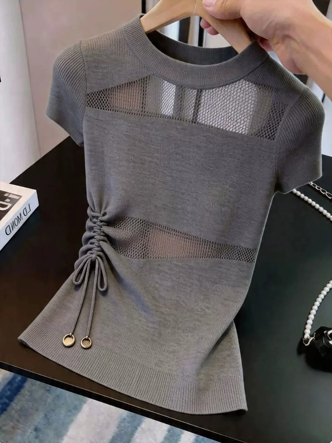 

Unique Korean Style Hollow out Knitwear Commute Suitable Women's Top Fashionable Summer 2026 Versatile Elegant Style