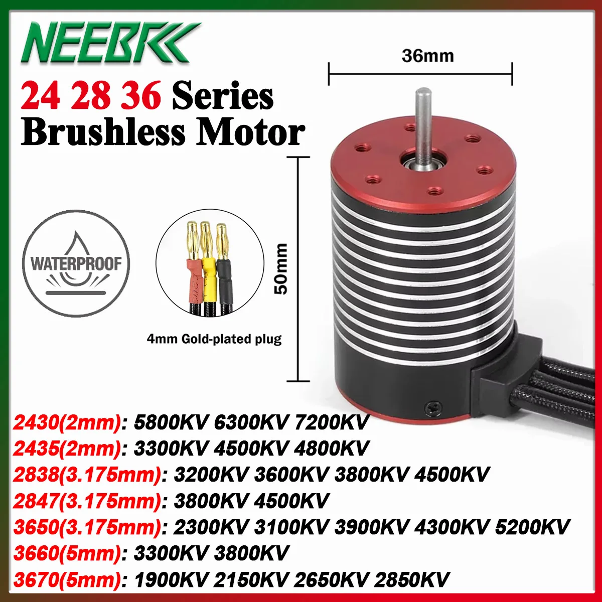

NEEBRC 2430 2435 2838 2847 3650 3660 3670 Водонепроницаемый бесщеточный двигатель для 1/8 1/10 1/12 1/14 1/16 RC Car Crawler Wltoys Traxxas