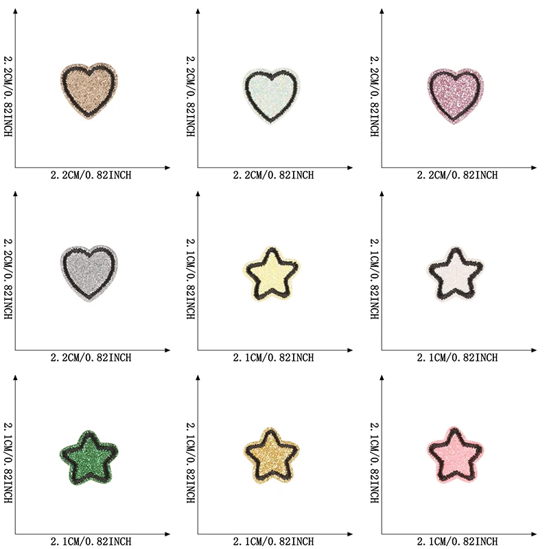 25 Stück Mini-Herz-Stern-Aufnäher, kleine bestickte Patches für Kleidung, Jacken, zum Aufnähen, Applikationen, Packung mit Parches, niedlich, glänzend, selbstklebend – Detail 2