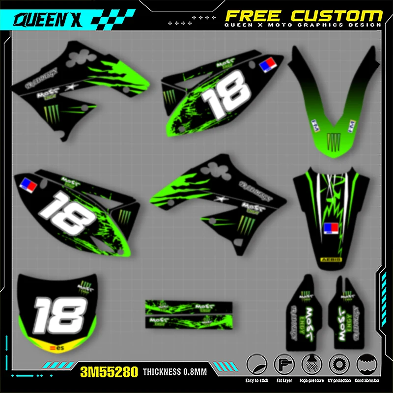 Queen X MOTOR Customize Motorcycle Graphics Decals Stickers Kit For KAWASAKI KXF250 KX250F KXF 250 2009 2010 2011 2012 007