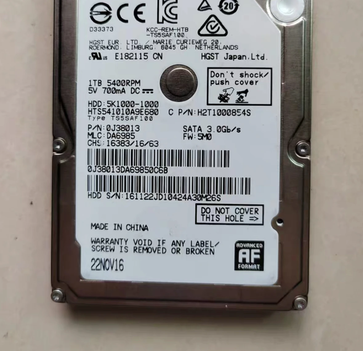 

Для жесткого диска HTS541010A9E680 1T 5400 об/мин 2,5 дюйма 9,5 мм SATA3