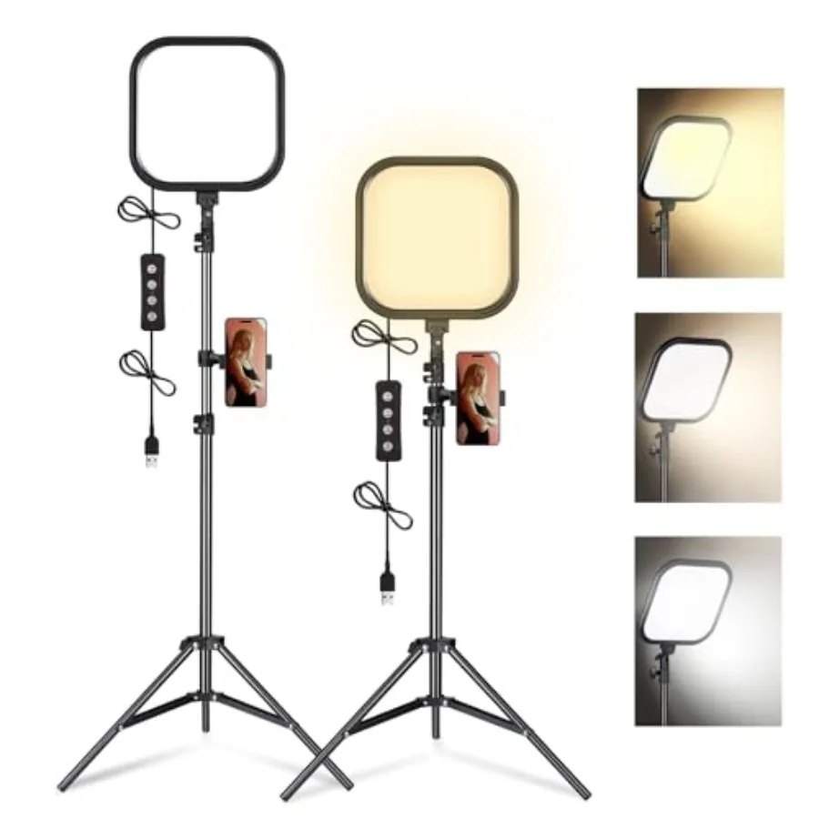 

2-Pack LED Video Light Kit 15W Studio Light 2500-8500K Color temperatue with Tripod StandandPhone Holder 78" Dimmable Stream fo