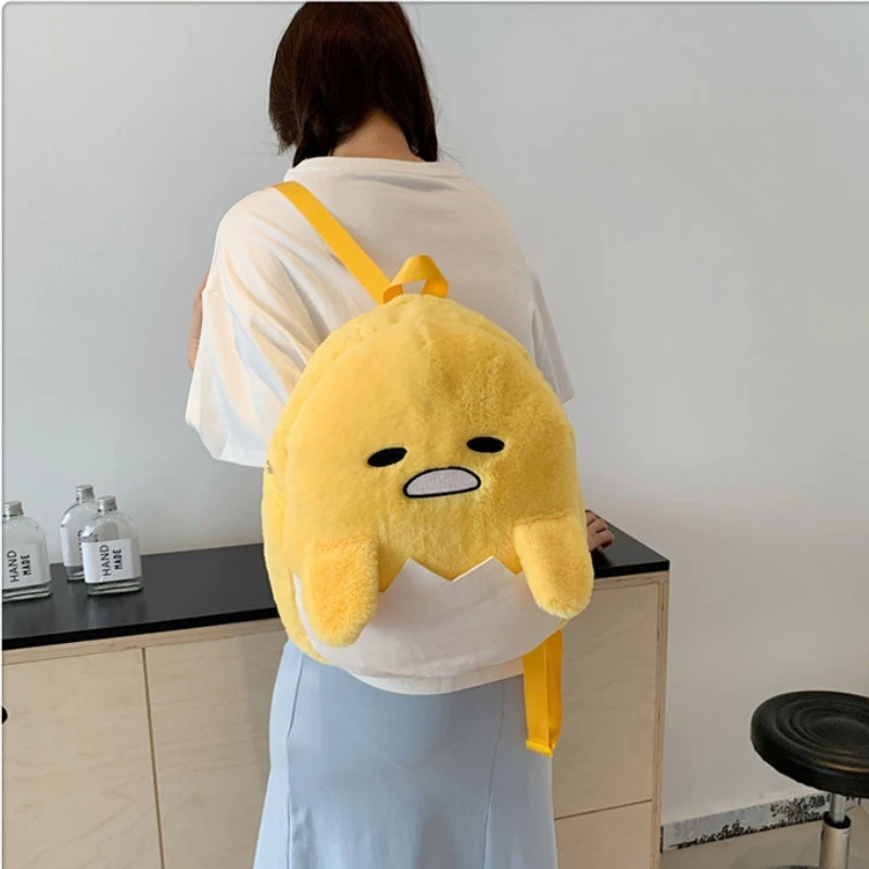 Sac à dos en peluche Anime Sanurgente, série Gudetama, dessin animé Kawaii, œuf paresseux lancé, poupées en peluche, cadeau pour enfants, mode mignonne, 27 cm, 36cm