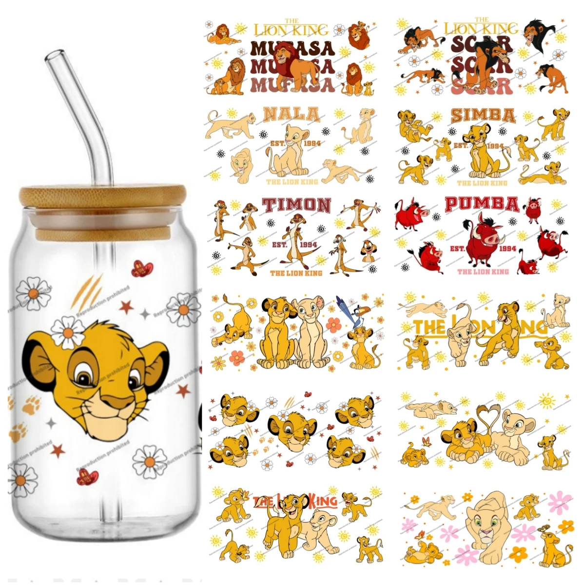 

Miniso Lion King Characters UV DTF Cup Wrap 16oz Libbey Glass Can Beer Tumbler DIY Sticker Selfadhesive Washable Wrap