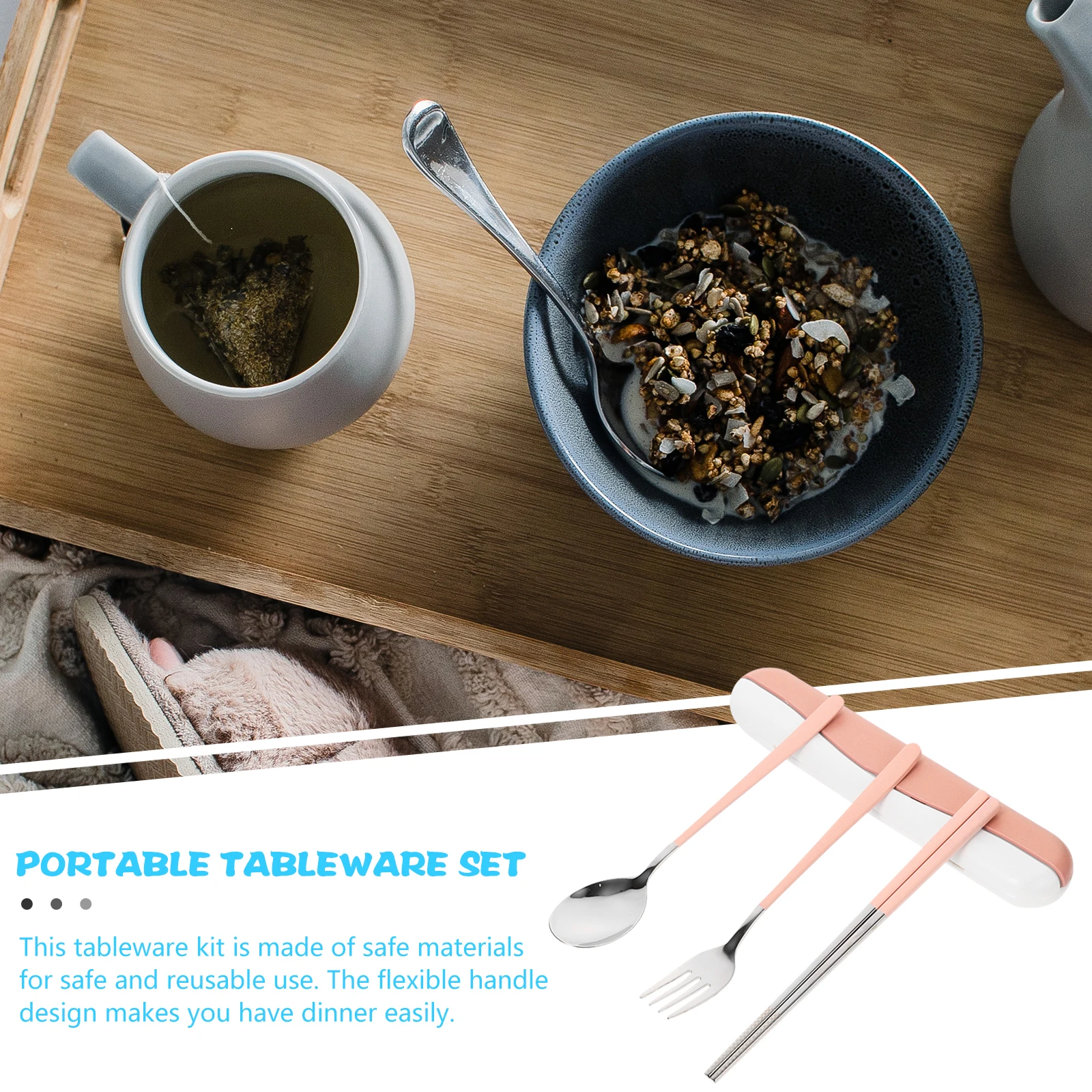 

1 set 1 Set Portable Tableware Kit Travel Dinnerware With Storage Case Reusable Utensil Set For Camping Picnic Outdoor Lunch Box