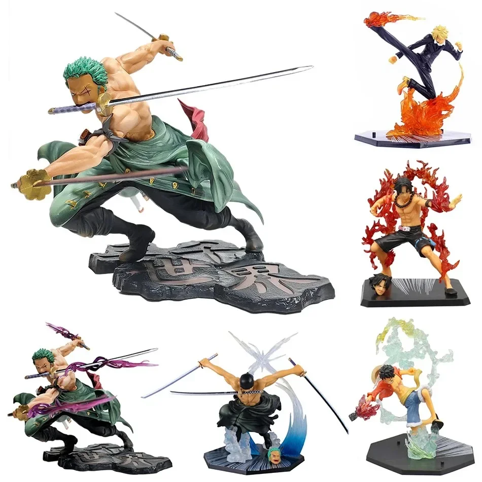 Nueva figura de Anime de una pieza, puño de fuego, Luffy Ace Sanji, modelo de batalla, muñecas de PVC, figura de acción de sabo, Zoro Ghost, juguetes de tres cuchillos