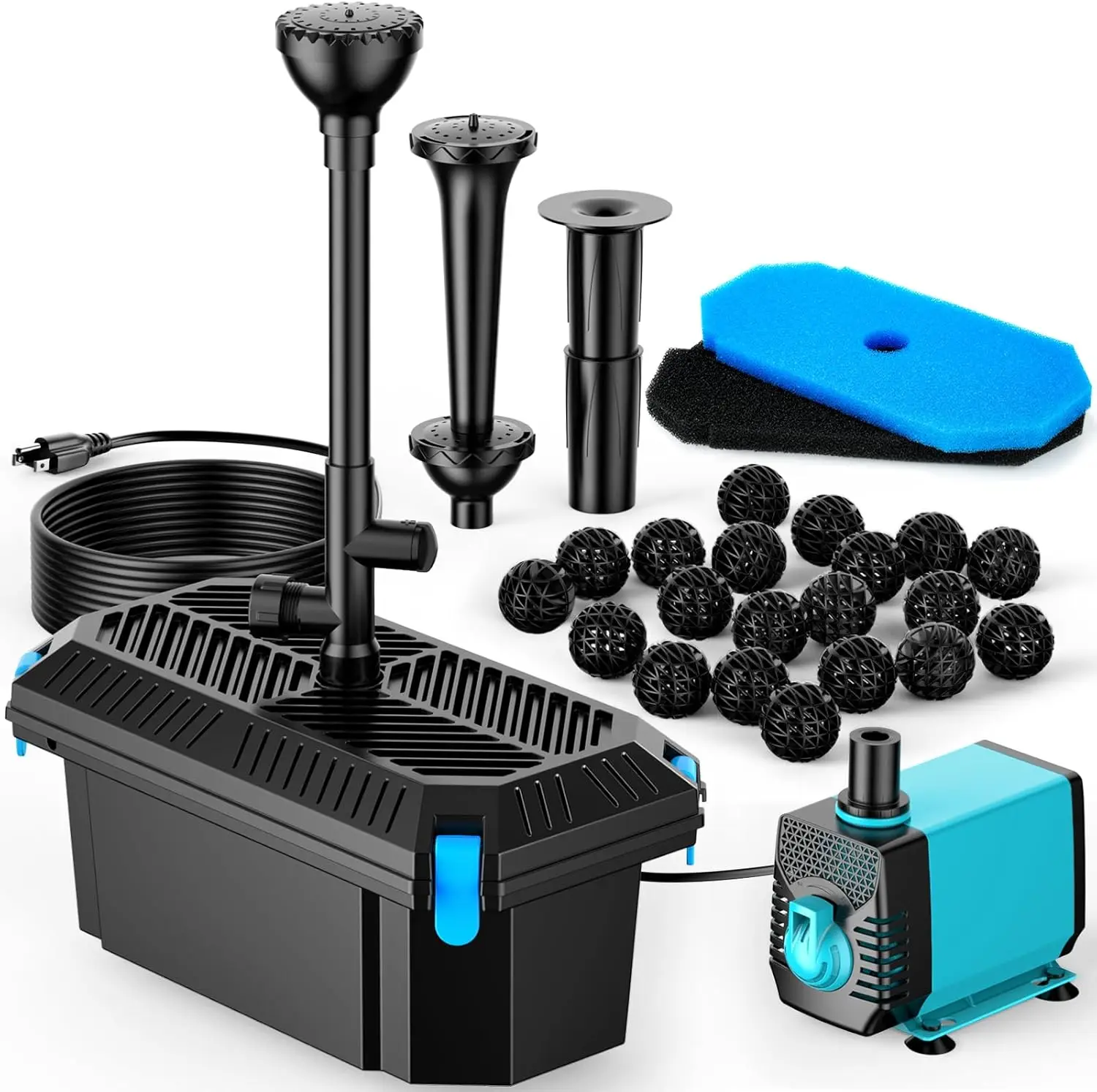 

Pond Filter with Pump Fountain Kits, 660GPH Pond Filter with 40W Pond Pump & Fountain Kit