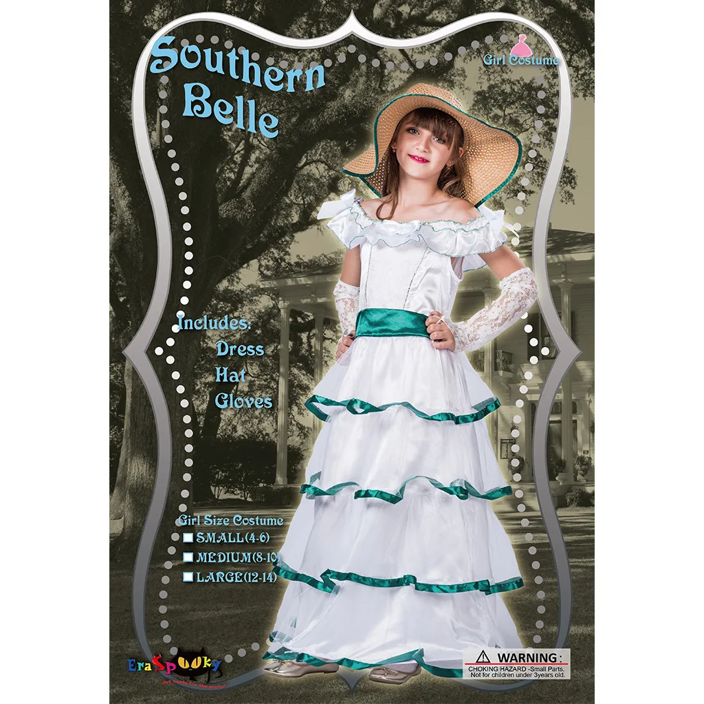 Halloween Outfit Southern girl Cosplay white dress for kid girl costume party Including hat and gloves