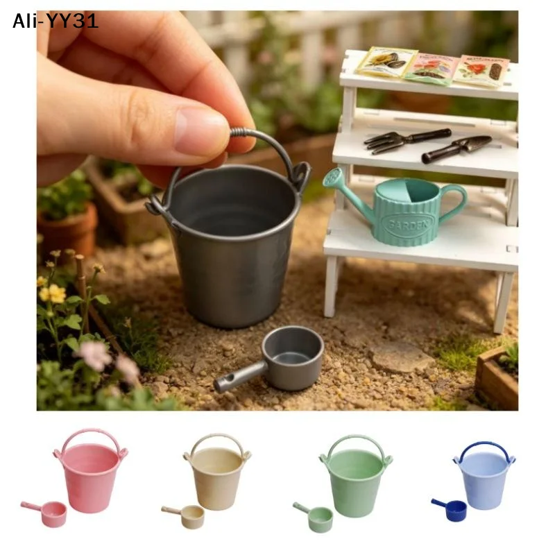 【A3】5 Sets 1/6 Scale Doll Accessories Dollhouse Miniature Simulation Colored Plastic Water Bucket With Spoon Decoration Toys