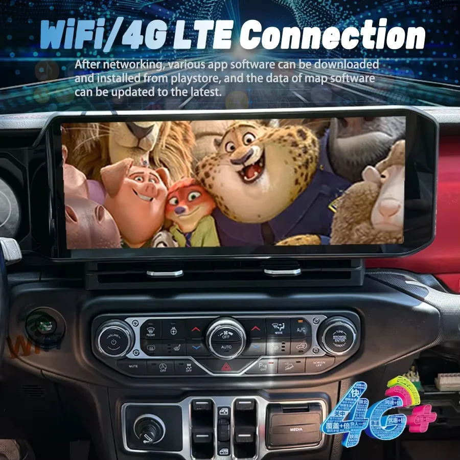 Android 14 Multimedia Video Player For Jeep Wrangler 2018 2019 2020 2021 2022 Wireless Carplay Head GPS Navi BT 5.0 Car Radio
