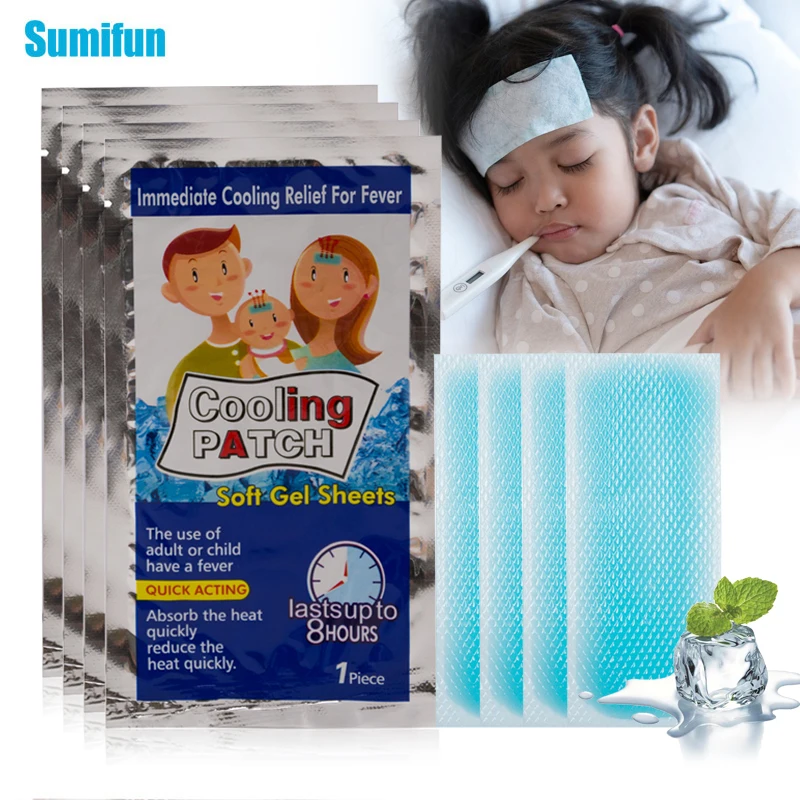 4Bags Ice Gel Cooling Patch Baby Fever Down Headache Relieve Sticker Lower Temperature Polymer Hydrogel Migraine Medical Plaster