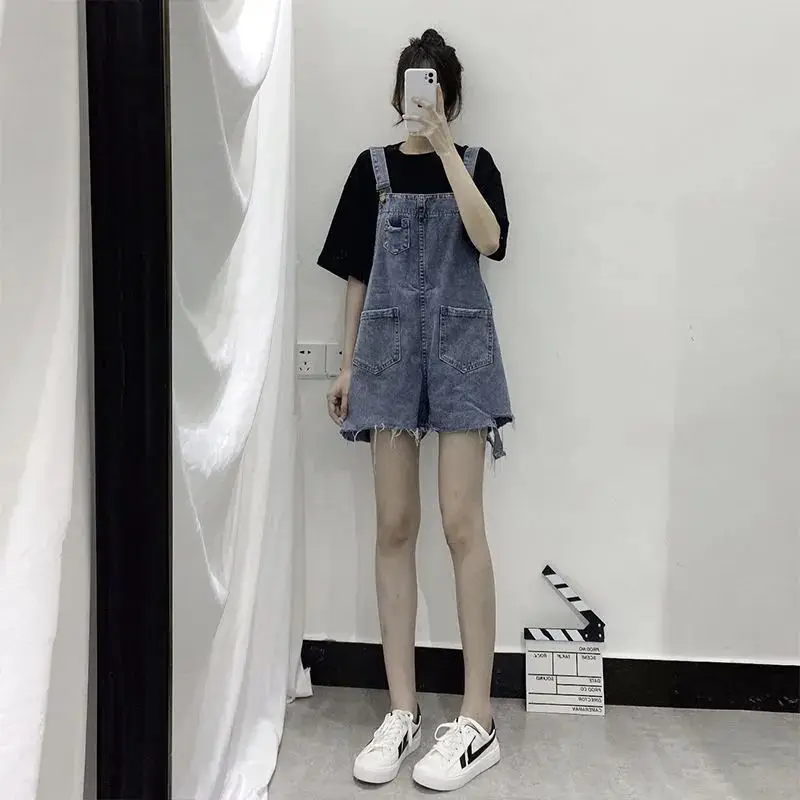 

Summer New Korean Version of Loose Age-reducing High-waist Wide-leg Jeans Fashion Shorts Bib Female Trend Women Jeans