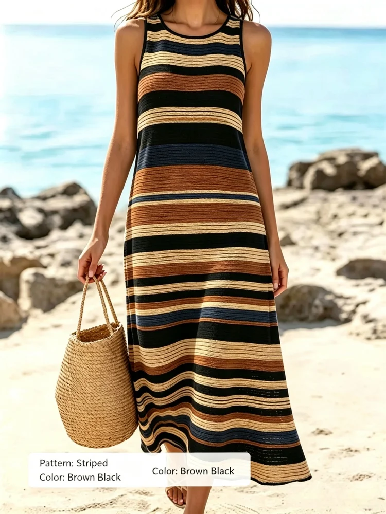 Women's U-Neck A-Line Sleeveless Dress, with Lip Gloss, Rainbow and Colorful Prints, Tight-Fitting Dress, Beach Dress for Women,