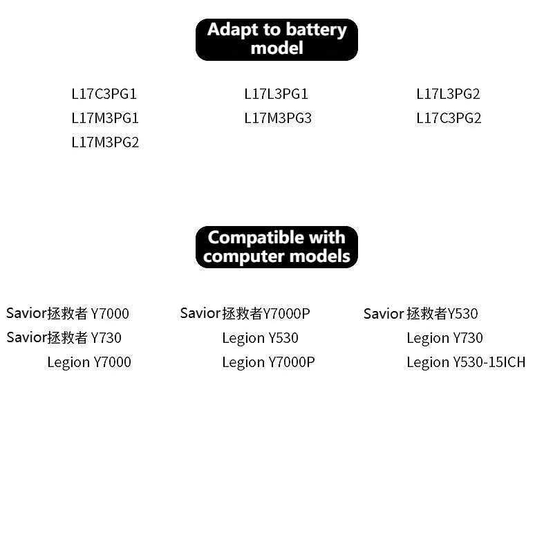 Lithium Battery for Lenovo L17L3PG1 Legion Y530 - 15ICH and Lenovo Legion Y7000 Laptops