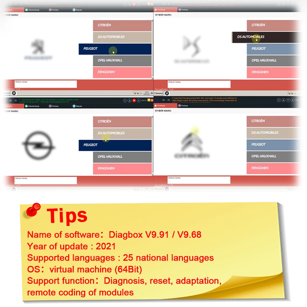 Latest diagbox version 9.91 lexia3 car repair work with PP2000 Diagnostics module Reset Adaptation Remote coding for peugeot