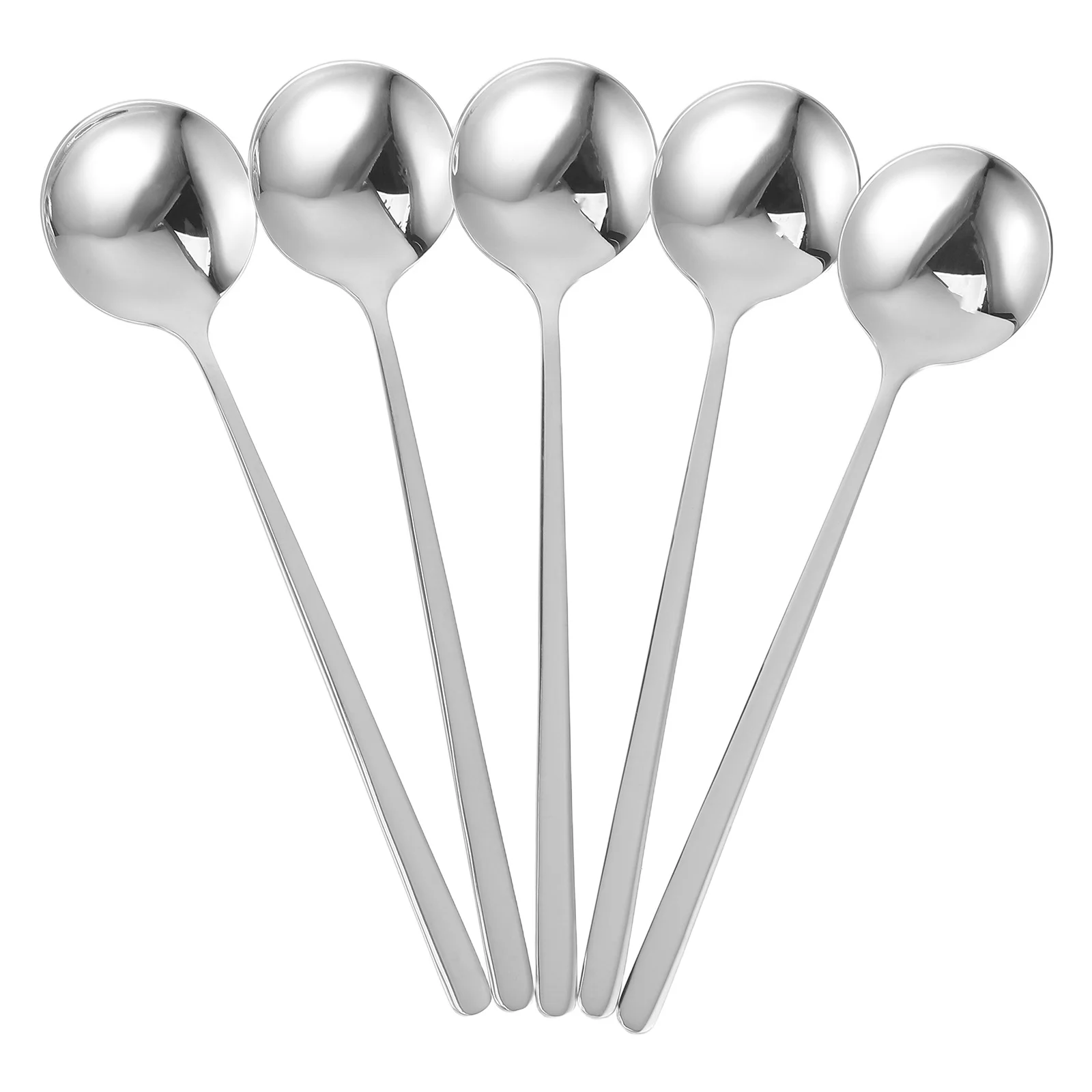 

5Pcs Stainless Steel Long Handle Spoon Elegant Curved Design for Coffee Dessert Ice Cream Soup Multifunctional