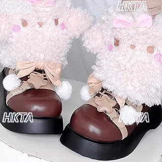 

Japanese New Lolita Plush Cute Cartoon Leg Cover Bow Autumn Winter Warm Sweet Hairball White Pile Socks Cover Leg Warmers Women