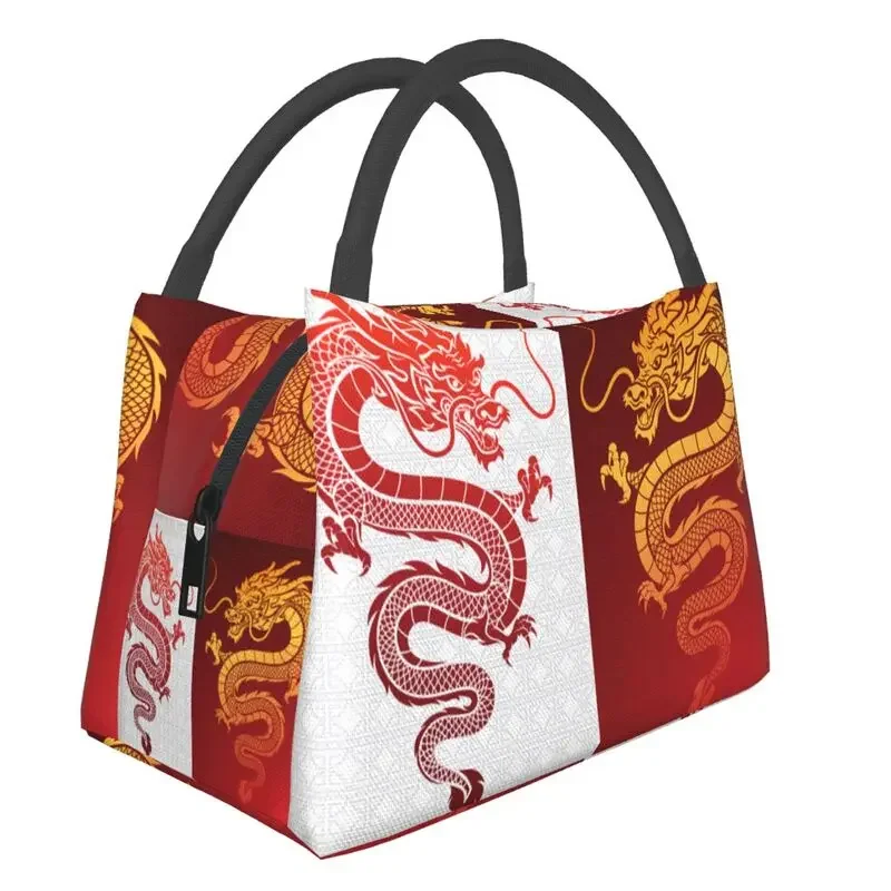 

Asian Tradition Dragon Totem Insulated Lunch Bags for School Office Mythology Waterproof Thermal Cooler Box Women