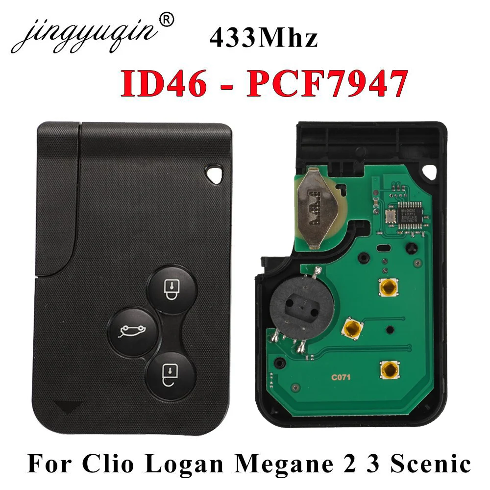 JYQ 433mhz ID46 PCF7947 Smart Key Card For Renault Megane II Scenic II Grand Scenic 2003-2008 3 Button Remote PCB Ultrasonic