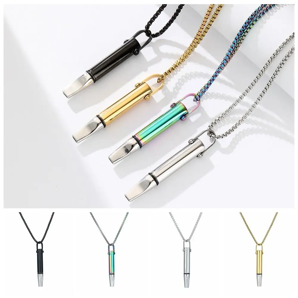 

Titanium Steel Breathing Resistance Whistle Necklace Breathing Resistance Round Tube Meditation Mindfulness Pendants Auxiliary