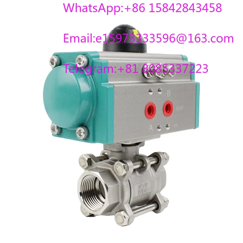 CF8 Stainless Steel 3-Piece Pneumatic Ball Valve Double Acting Threaded 1.6MPa Quick Switch Valve