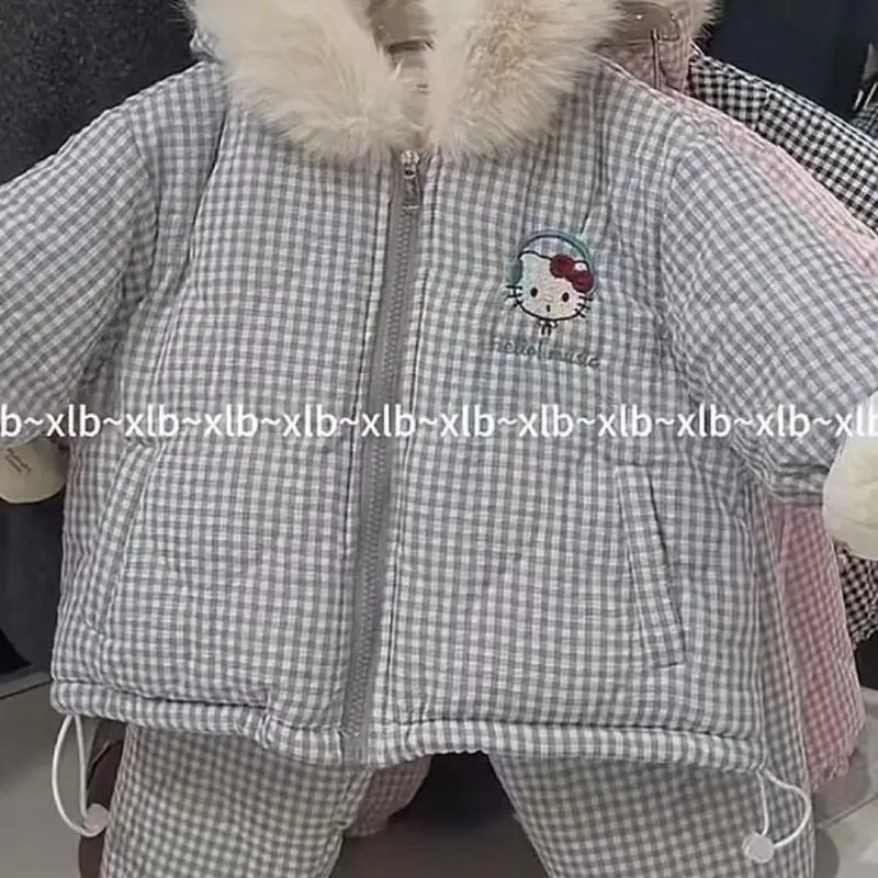 

Sanrio Girls' 2025 Winter New Children's Three Layer Cotton Jacket Thickened Cotton Clothes Two Piece Set Home KT Cartoon Girls'