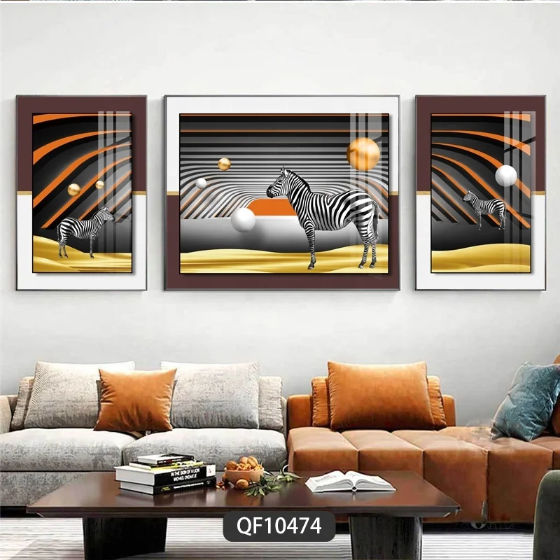 

Punch free Art zebra triplet 5D diamond crystal porcelain painting for sofa background decoration