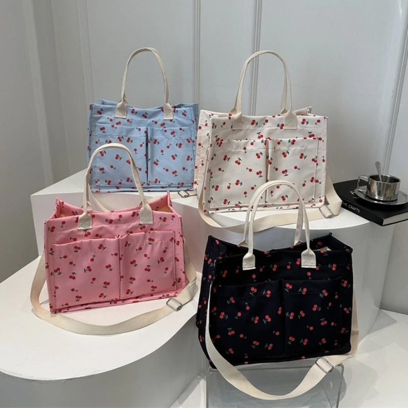 

Sweet Ladies Handbag Casual Cherry Print Ladies Tote Bag Fashionable Versatile Shoulder Bag Ladies Commuter Shopping Bag