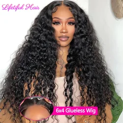 6x4 Glueless Human Hair Wig Brazilian Water Wave Lace Front Wigs For Women Curly Wigs Human Hair Ready To Go Ear Groove Design