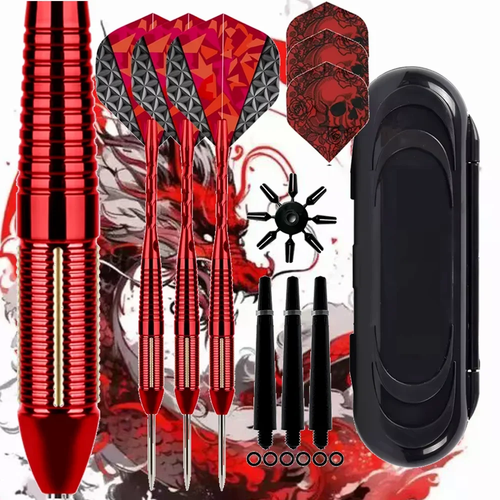 

24g Professional Dart Set 3PCS Steel Tip Darts Flights Anti-Fall Hard Dart Pure Copper Dart Flying Red Christmas Gift