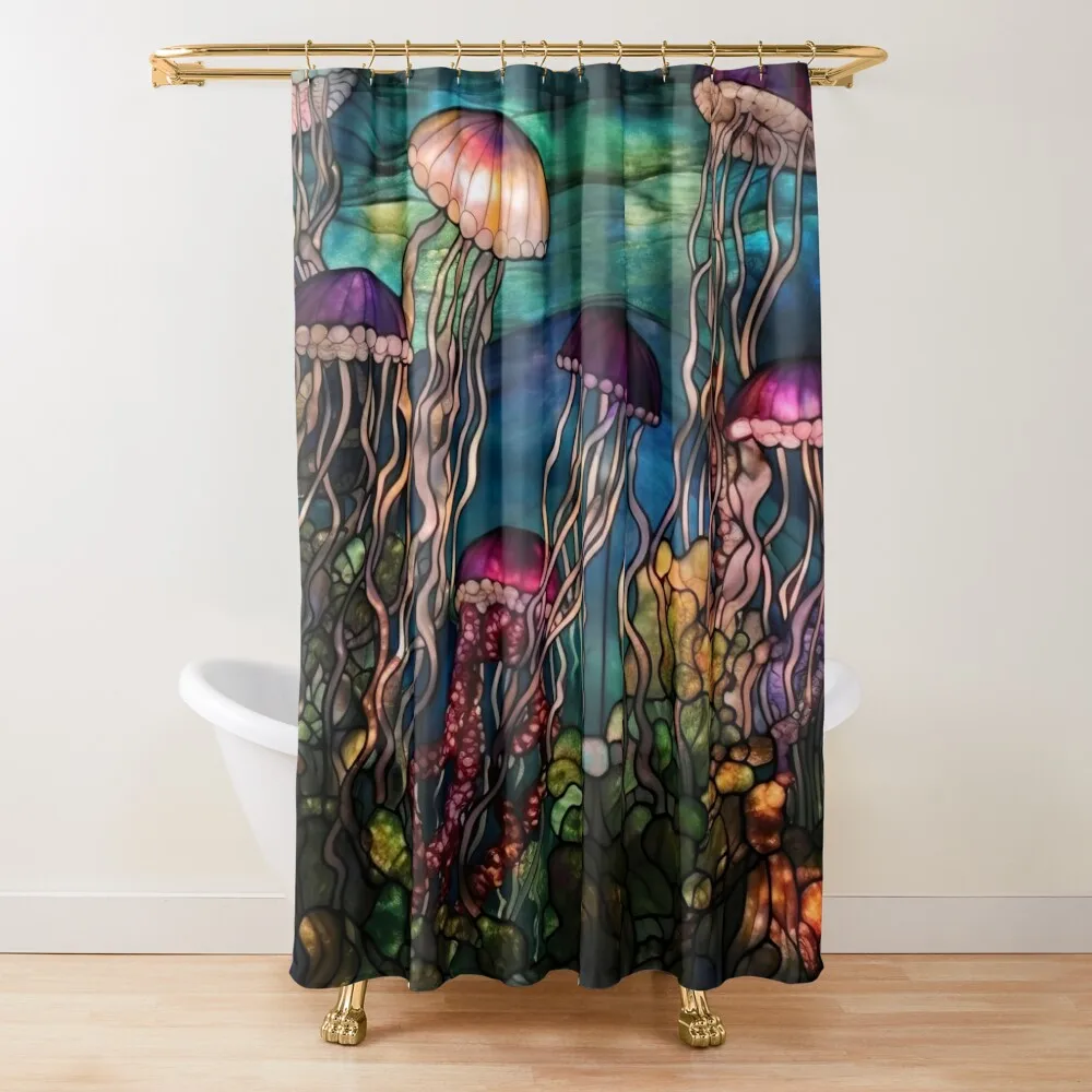 

Stained Glass Jellyfish Shower Curtain Luxury Bathroom Elegant Bathroom Curtain
