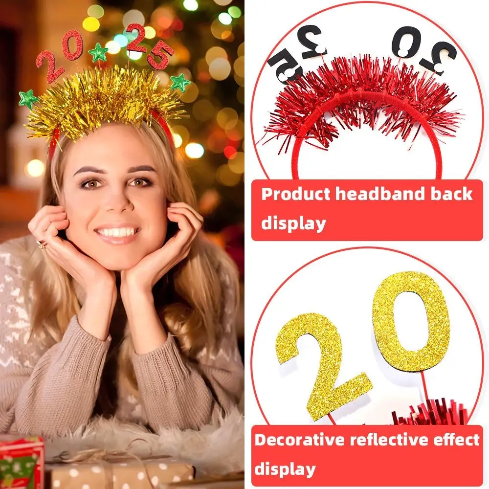 Lantejoulas 2025 feliz ano novo bandana de plástico carta natal headpiece fotográfico suprimentos de natal