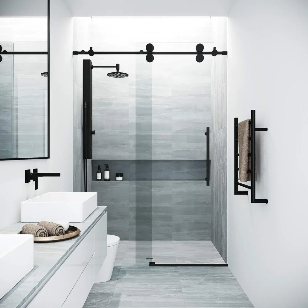 Sliding Shower Door, 68-72“ X 74”, Adjustable Frameless with Clear Tempered Glass, Reversible Handle, Frameless Shower Door