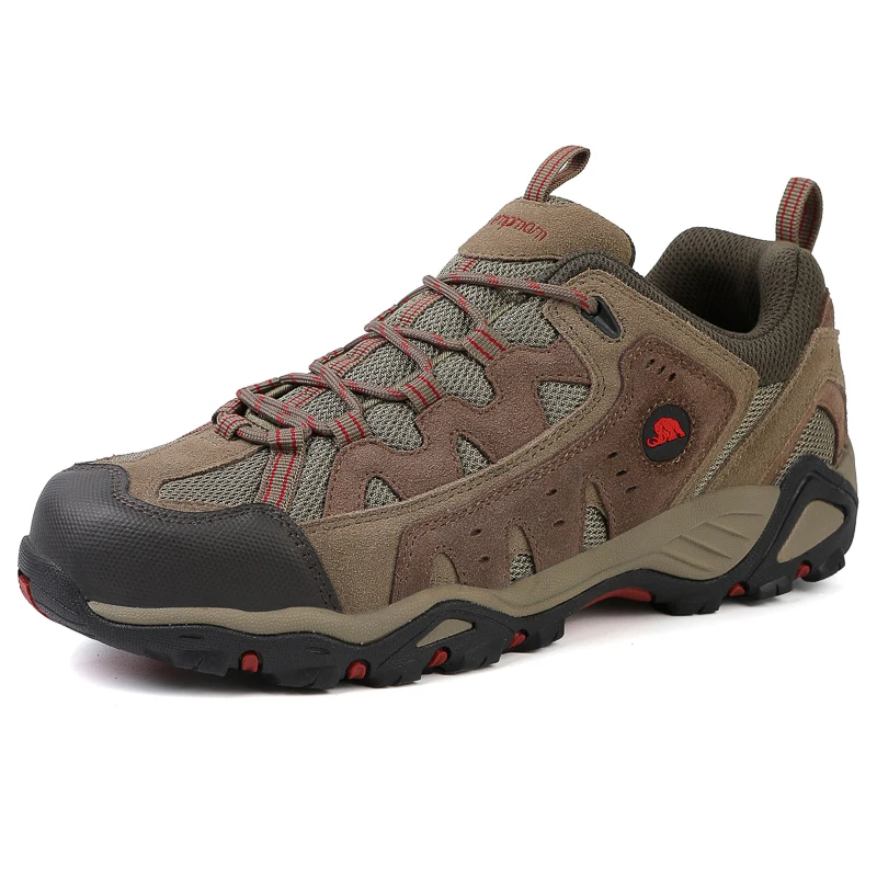 HIKEUP Scarpe da trekking larghe da uomo in pelle premium - Stivali da trail da esterno antiscivolo per piedi di grandi dimensioni