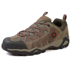 HIKEUP Men Premium Leather Wide Fit Hiking Shoes - Anti-Slip Outdoor Trail Boots for Big Size Feet
