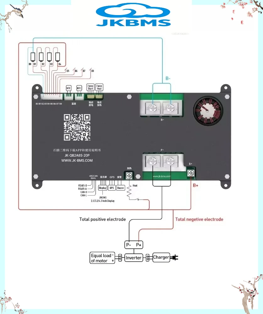 JIKONG JKBMS 3S-8S Heat CAN RS485 BT Force on Discharge 12V-40V 2A Active Balance BMS for Truck Specific Li-ion Lifepo4 BatteryT