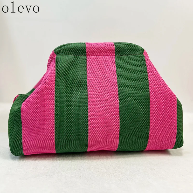 Summer Beach Clutch Bag Woven Crochet Handbags for Women Purses Knitting Dumpling Clutch Ruched Cute Cloud Casual Colorblock Bag - view 3