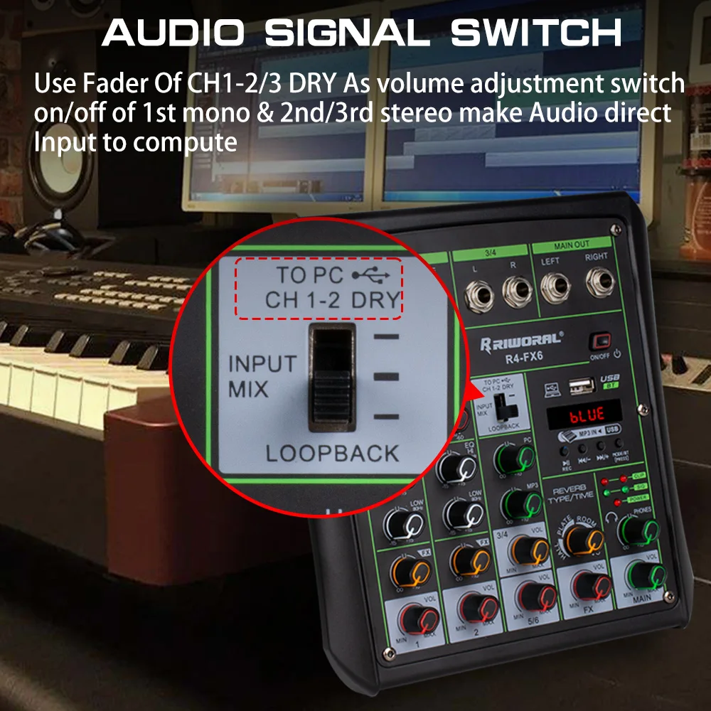R4-FX6 휴대용 USB 블루투스 오디오 인터페이스, 중국산 전문 오디오 믹서, 4 채널