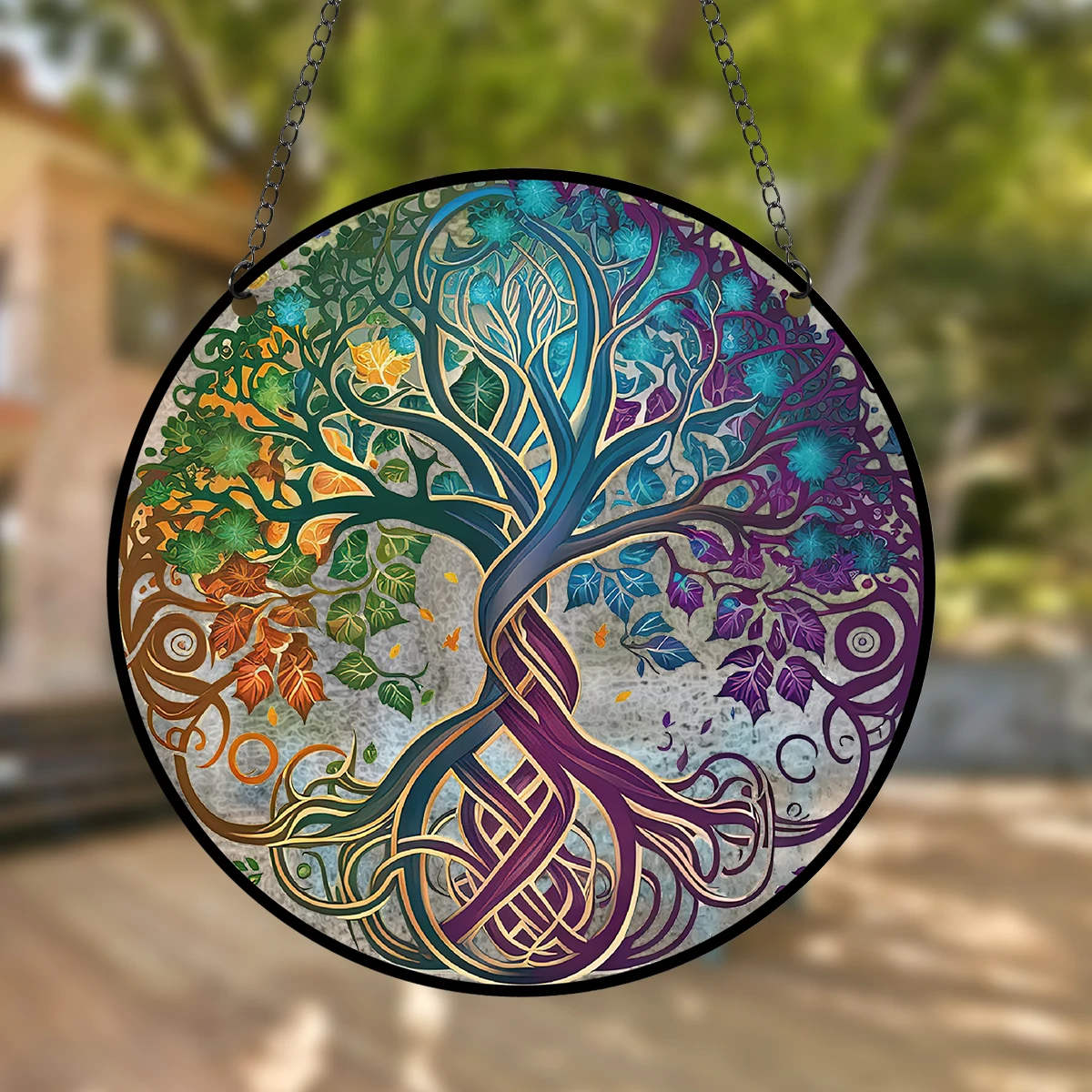 Glass Pattern Tree of Life Decor Stained Suncatcher for Window Hanging Ornament Panel Decor Birthday Gift for Mom