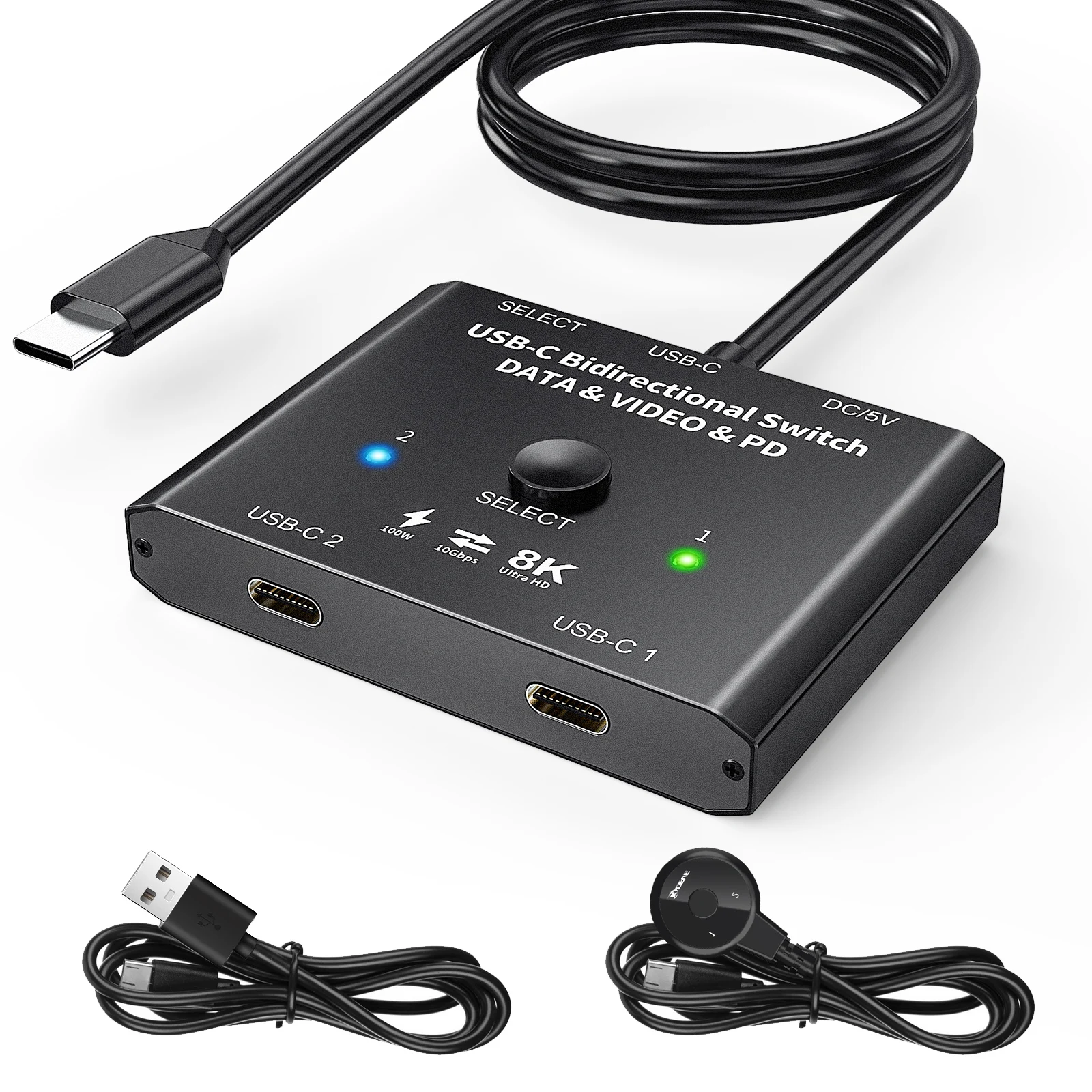 8K USB C Switch 2 Computers, Bi-Directional USB C Switch 1 in 2 Out/ 2 in 1 Out, USB Switcher 2 Computers Share USB Devices for