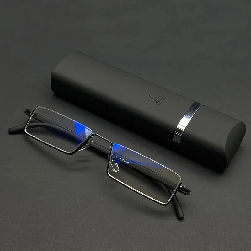 Anti blue light Coated Lenses Business Half Frameless Ultra-light Portable Reading Glasses + Box +1.25 +1.5 +1.75 +2.25 To +4 image 4