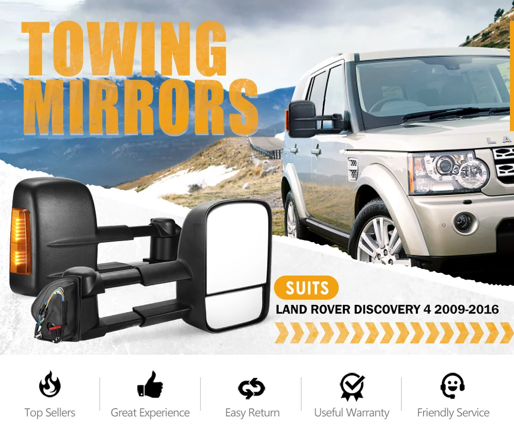 Black Large View Car Extendable Towing Mirrors For Land Rover Discovery 4 2009-2016