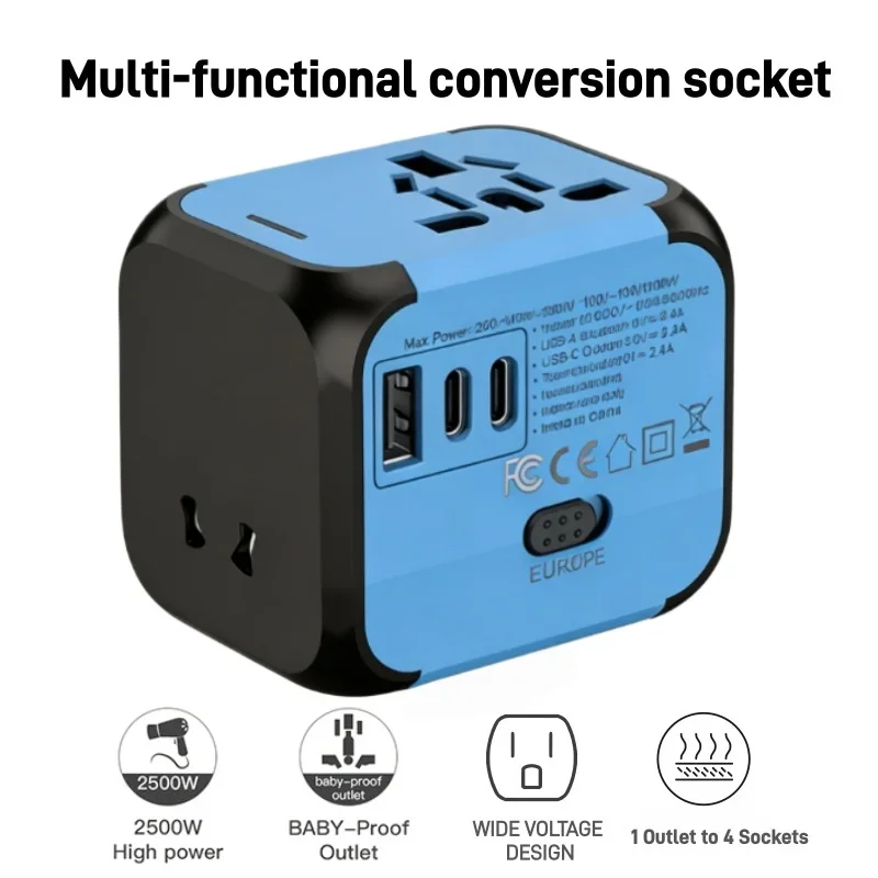 Portable Universal Travel Adapter 176N Lightweight All in One International Plug for US UK EU AU Mini Charger for Travelers