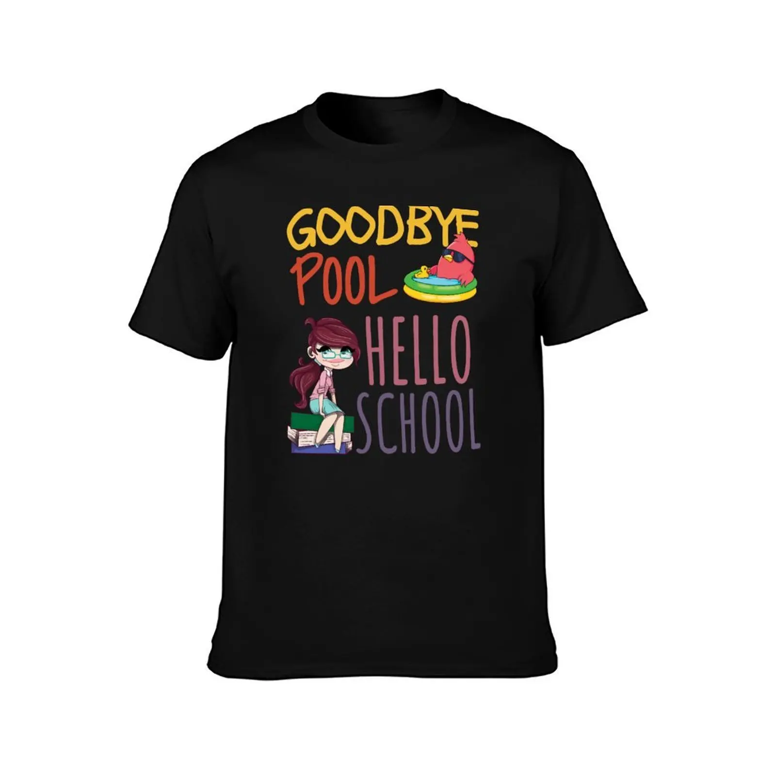 Goodbye Pool Hello School, Back To School T-Shirt Trendy Print Short Sleeve T-Shirt