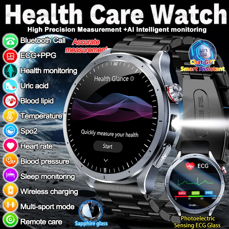 

2025 New ECG+PPG Health Diagnosis Smart watch Men Women sapphire Clock Uric Acid Lipid BP Heart rate Tracker Sports Smart Watch