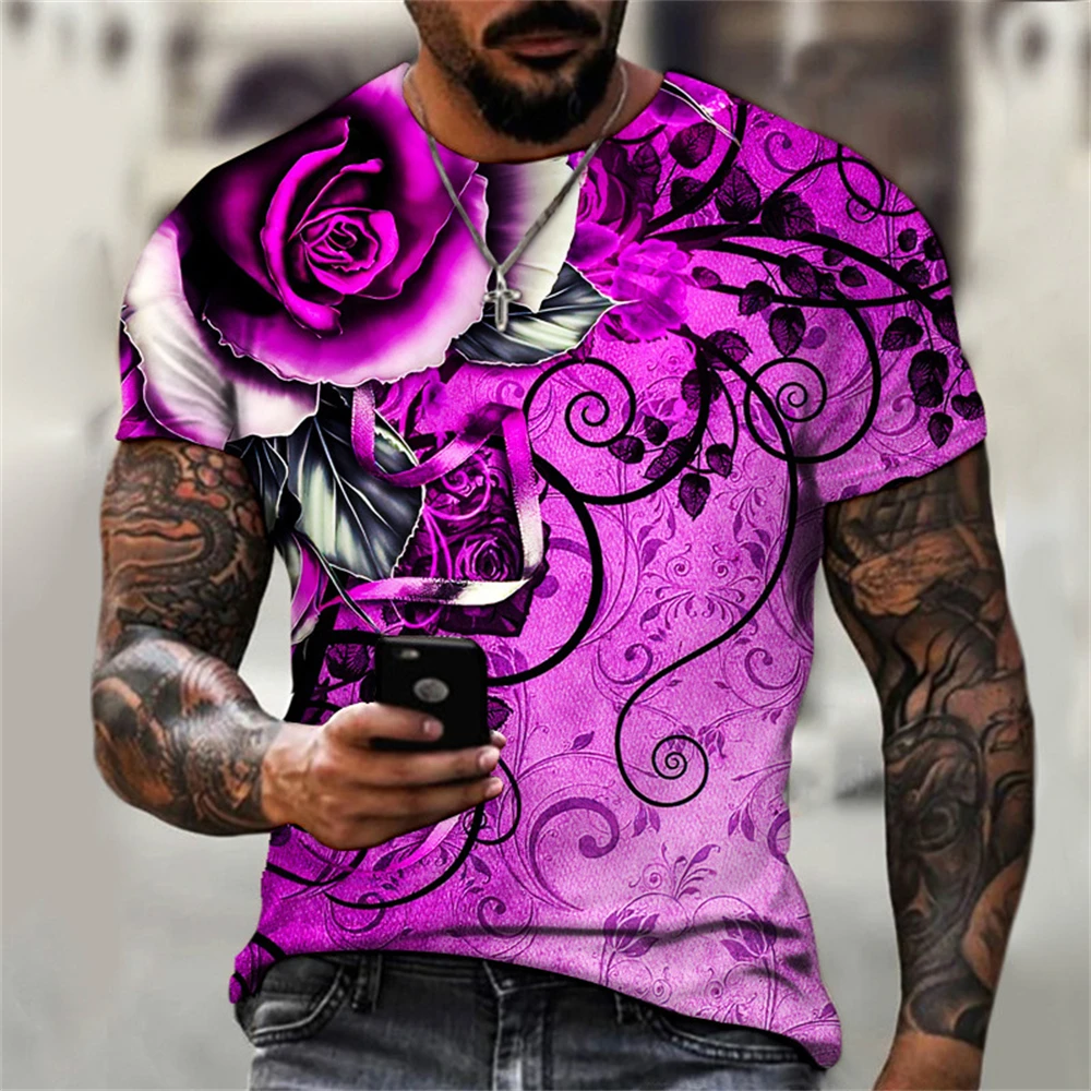 T-Shirt da uomo estiva 2023 3D Graphic Bright Rose Print maglietta Vintage uomo donna Tshirt Casual manica corta o-collo Streetwear