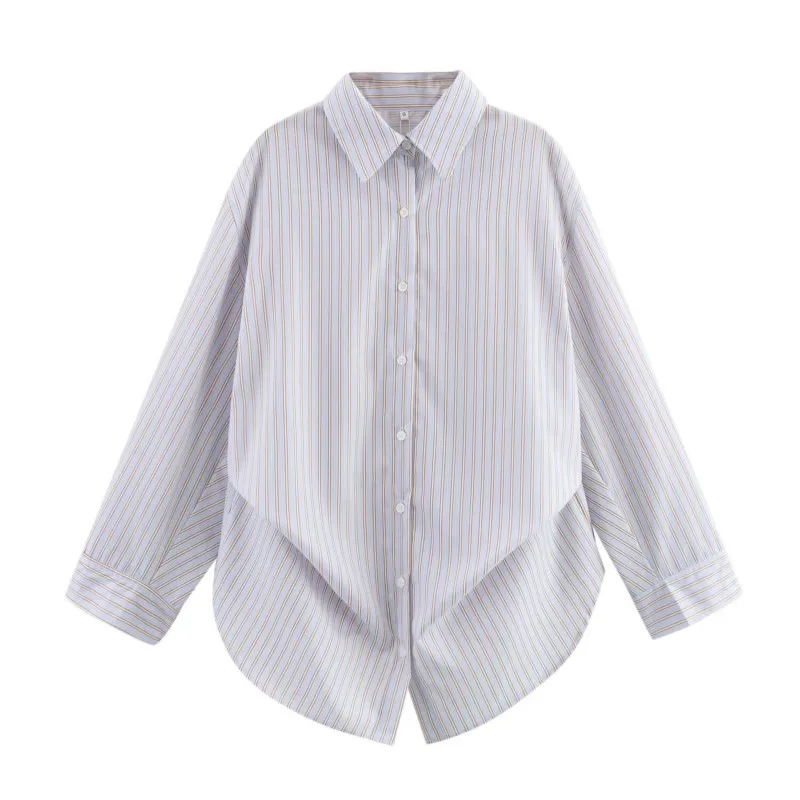 

Women Striped Shirt Spring Summer Casual Loose Lapel Collar Bat Sleeve Button Pocket Women's Shirt & Blouses Female Tops